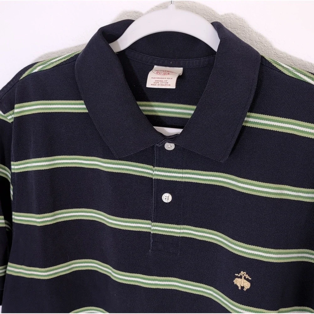 VTG Brooks Brothers 1818 Mens Performance Polo Shirt Mens XL Navy Blue Striped